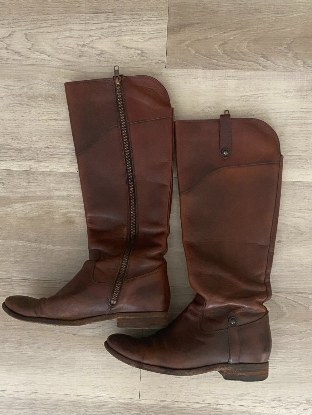 Frye Brown Leather Riding Boots Distressed Vintage Style Size 6